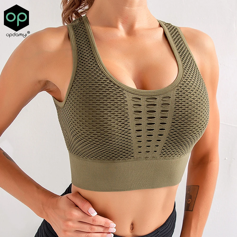 Women Sports Bra Sexy Mesh Brathable Sports Top Push Up Female Gym Sports Underwear Female Seamless Sporty Woman Fitness Top