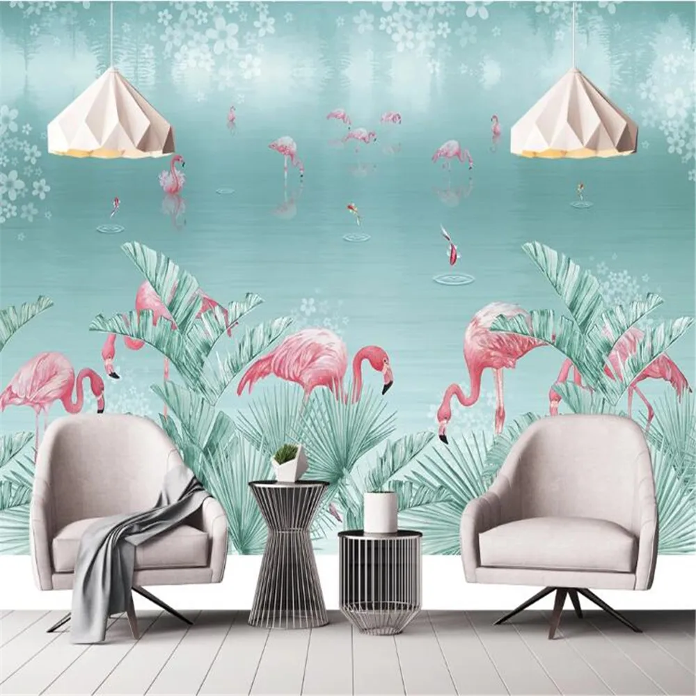 

milofi custom large wallpaper mural hand-painted tropical rain forest flamingo background wall