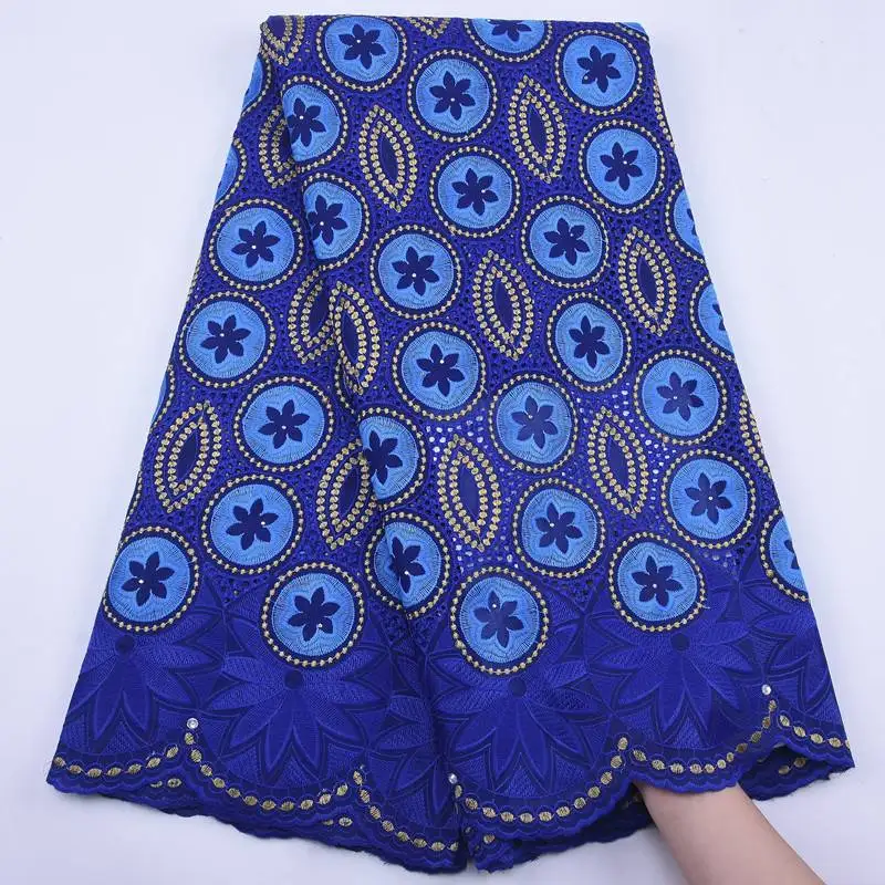 

New Design Blue African Lace Fabric High Quality Lace With Stones Nigerian Embroidery Cotton Swiss Voile Lace Fabric S1924