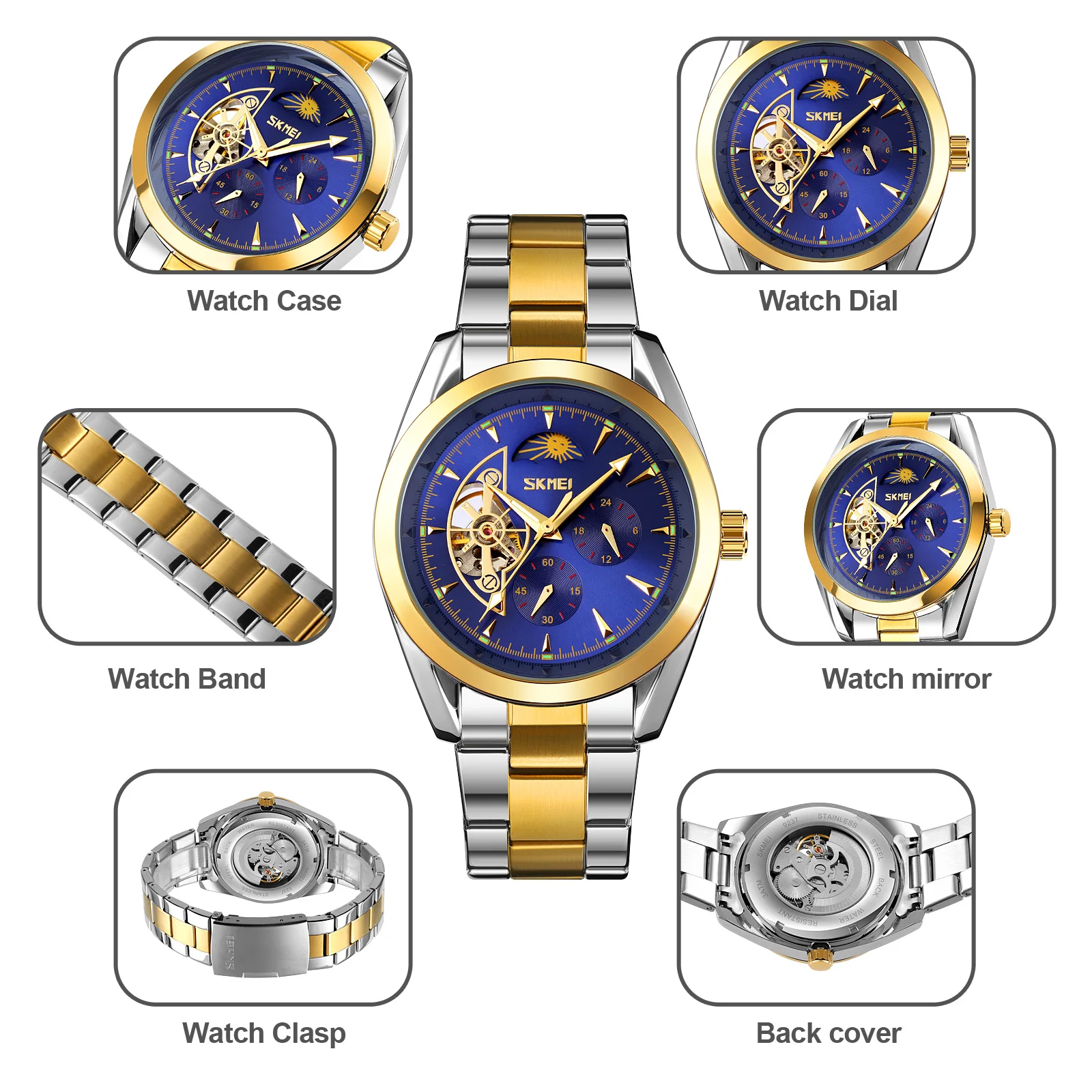 SKMEI Stainless Steel Men Mechanical Watch Luxury Business Original Design Skeleton Hollow Automatic Wristwatches Heren Horloge