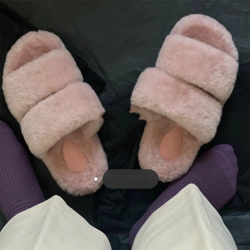 New Women's Wool Warm Home Flat Slippers Light And Soft Comfortable Winter Slippers Women's Cotton Shoes Indoor Fur Slippers