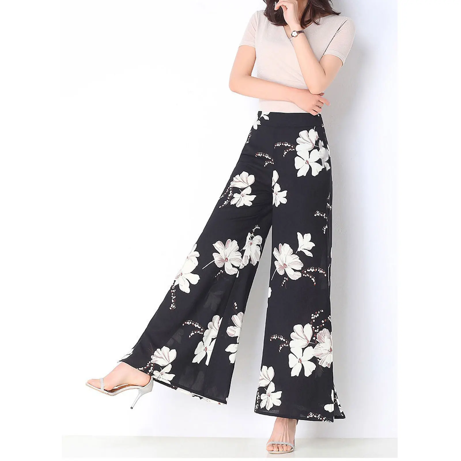 Women's Wide-leg Pants Summer New Style Korean Loose Slit Cropped Trousers Women High Waist Fall