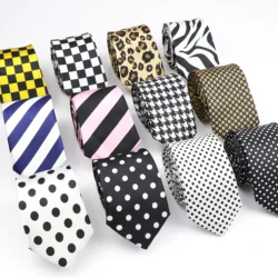 Nouveau Design de cravate fine pour hommes, Notes colorées imprimées, points rayés, léopard, Polyester, 5cm de largeur, cravate, cadeau de fête, accessoire