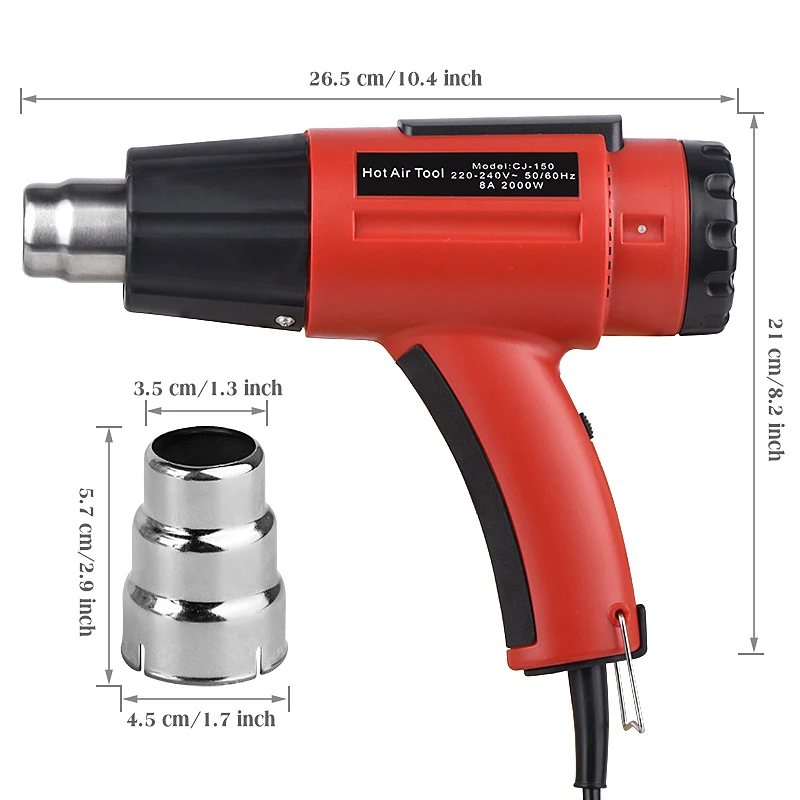 JCD 220V/110Vความร้อน 2000Wตัวแปรอุณหภูมิอุตสาหกรรมไฟฟ้าร้อนด้วยหัวฉีดสิ่งที่แนบมาเครื่องมือHairdry