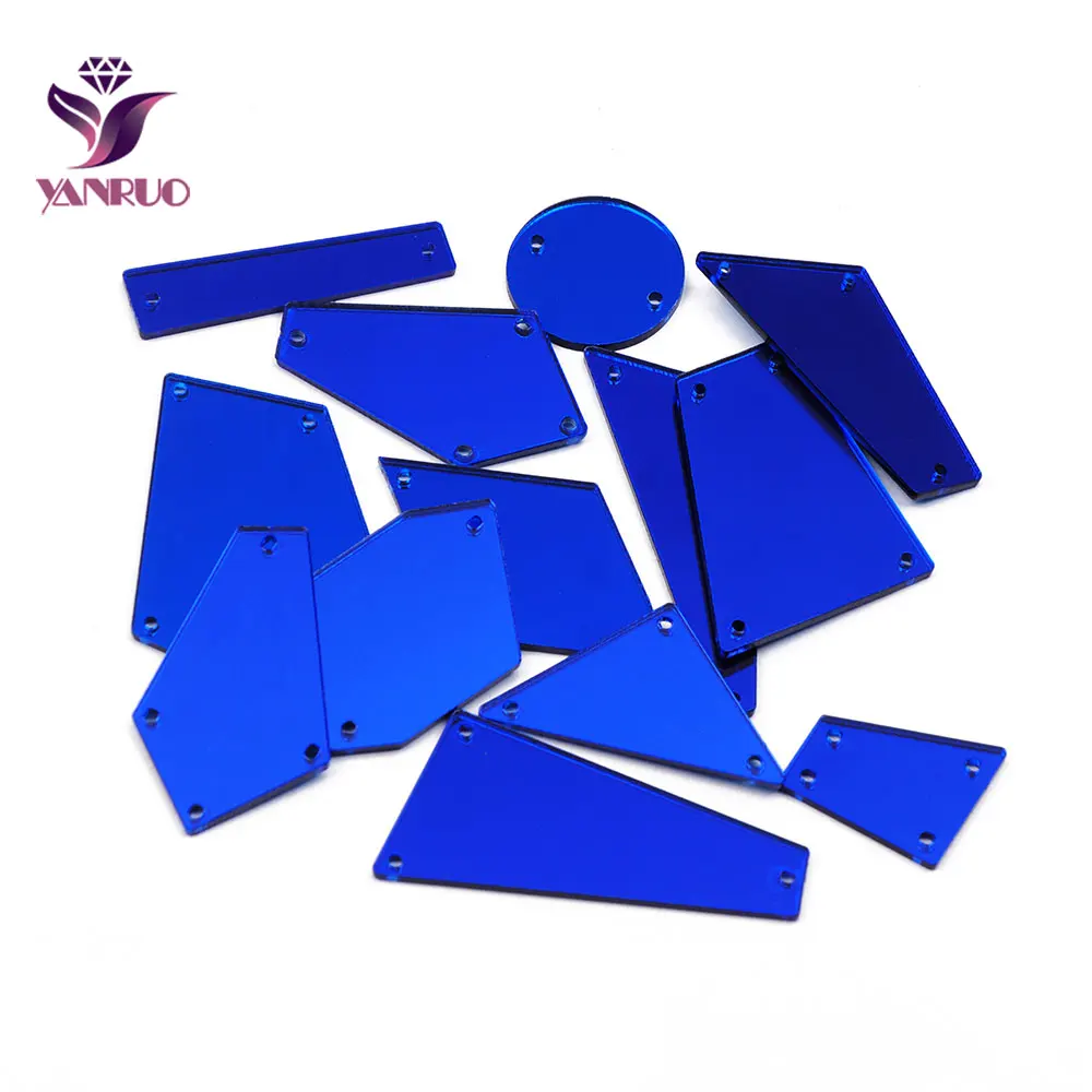 YANRUO 30Pcs Blue Flatback Sew on Acrylic Mirror Sheet Sewing Rhinestones Bling Craft handiwork DIY for Swimsuit Dance Dress