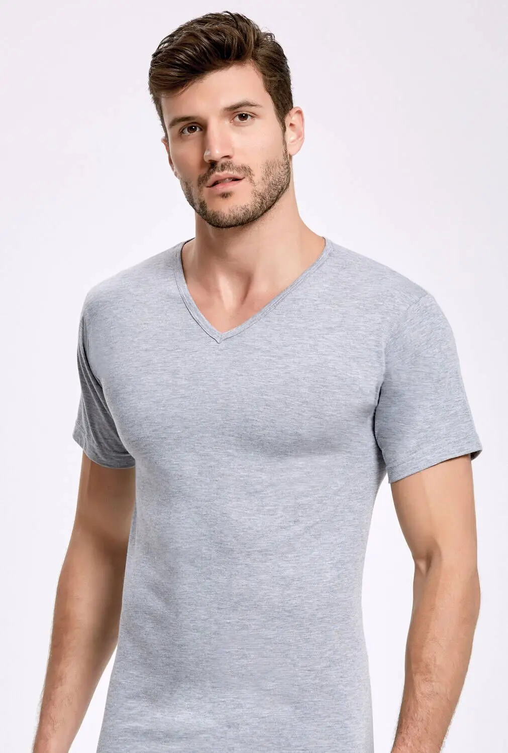 Principle 1034 Gray V Neck Sleeve Men 'S Undershirt 10 PCs