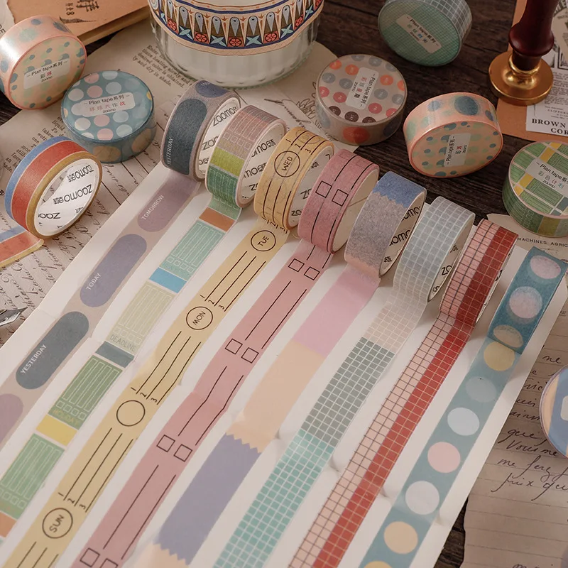1 롤 계획 Washi 테이프 격자 여러 가지 빛깔의 마스킹 테이프 Scrapbooking 일기 DIY 장식 재료 한국어 편지지