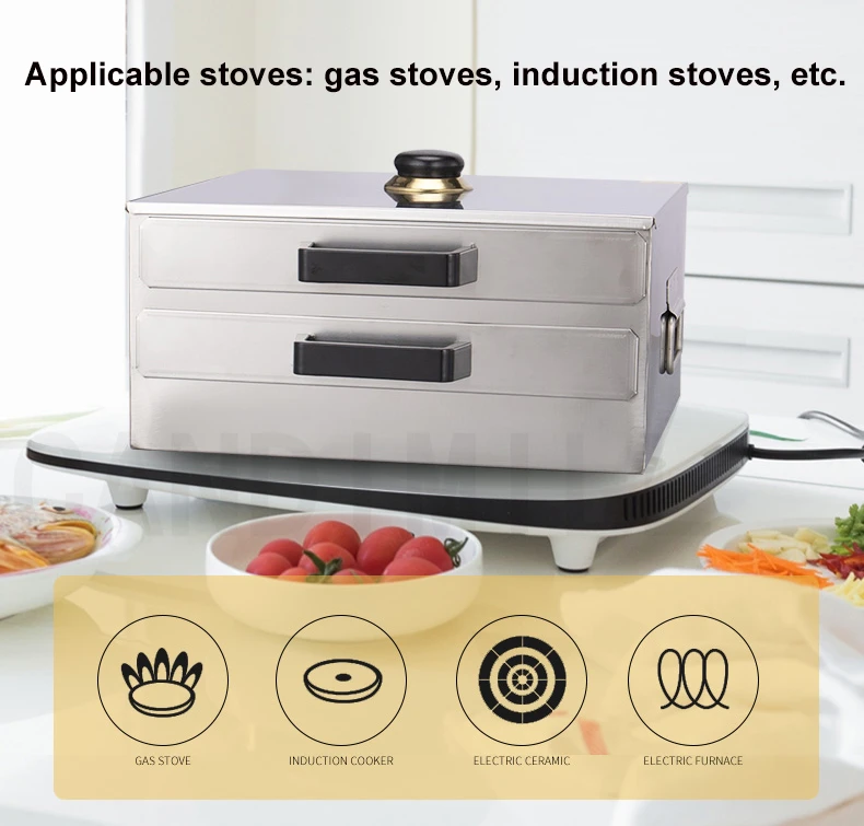 Candimill tipo gaveta máquina de rolos de macarrão de arroz 2/1 camada cozinha cozinhar gaveta a vapor bandeja de aço inoxidável rápido fazendo alimentos