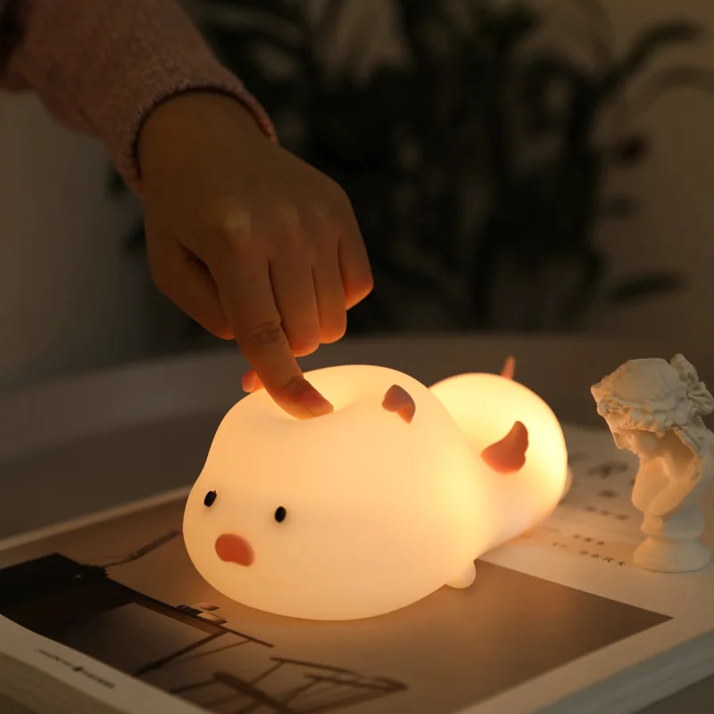 

Cartoon Cute Pig Light Baby Bedside Night Silicone USB Charge Touch Switch LED Night Light Lamp Valentine's Day Gift