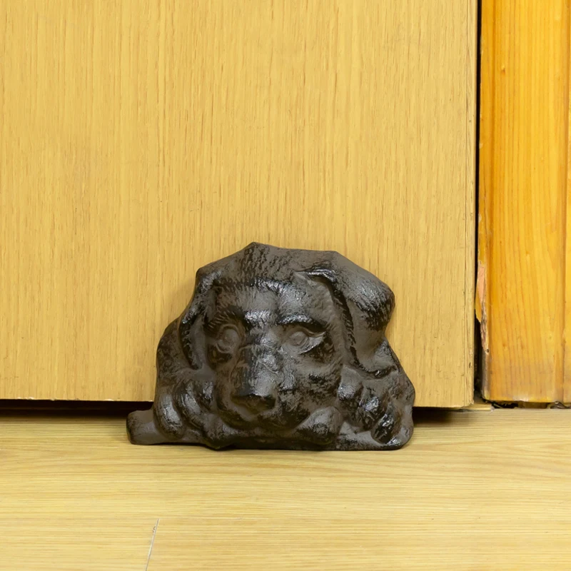 Vintage Black Dog Head Cast Iron Door Stop Hollow Face Down Dog Head Metal Animal Figurines Home Garden Decor Door Stop Statue