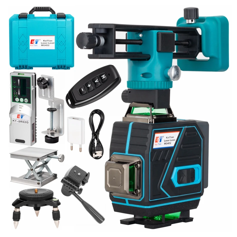 Kaitian-super Poderoso Verde Nível Receptor Laser 360 Linha de Nível Laser Auto-nivelamento Cruz Horizontal e Vertical 16 Linhas 4d