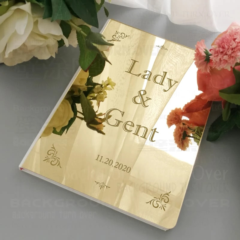 Wedding Guest Book Personalized Custom Mirror Engrave Carve Signature Decor Guestbook Names Date Customized Album Blank  G020