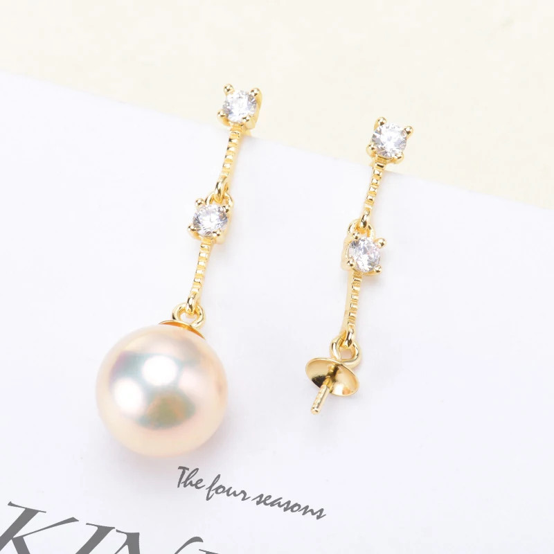 

Simple Pearl Dangle Earrings Mountings S925 Sterling Silver Drop Earrings Fittings Lady Handmade Craft Accessory 5Pairs/Lot