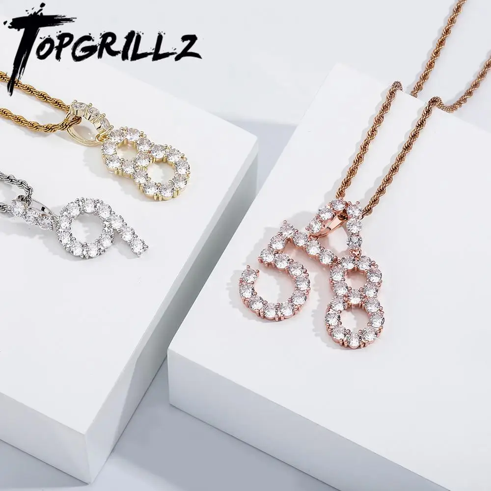 TOPGRILLZ 1-9 Numbers Pendant Necklace High Quality Iced Out Cubic Zirconia Numbers Hip Hop Fashion Jewelry Gift For Men Women