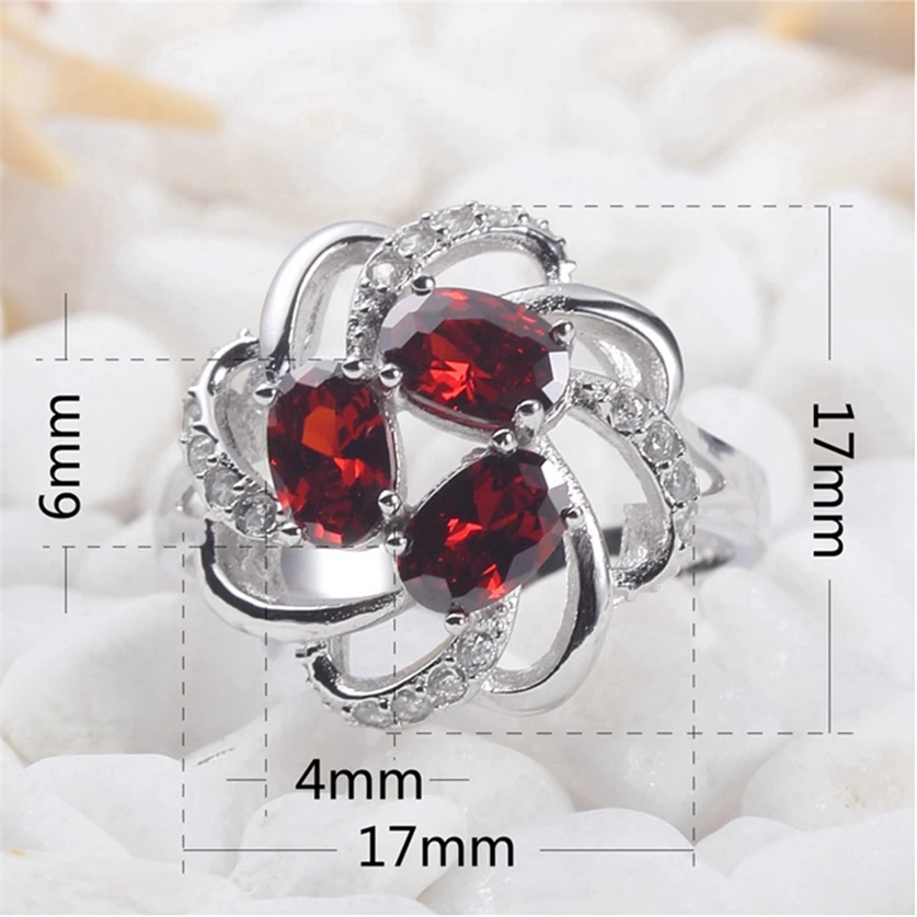 Eulonvan Luxury 925 Sterling Silver Wedding Rings Jewelry & Accessories For Women Red Cubic Zirconia Best Sell S-3736 Size 6 7 8