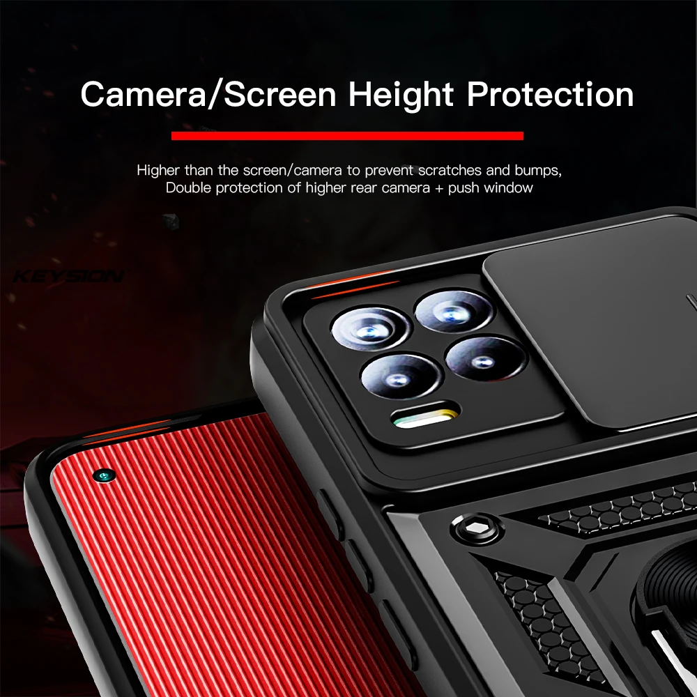 KEYSION Shockproof Case for Realme 9 Pro+ 5G 8i C25S C21Y Push Pull Camera Protection Phone Cover for OPPO A95 A94 A74 A15 A16