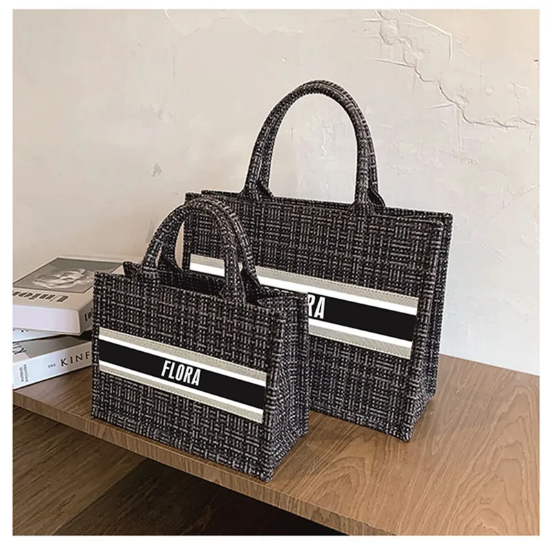 Custom Name New Trendy Embroidery Book Tote for Female High Quality Luxury Handbags Lady Purse Top Designer Canvas Shopping Bags