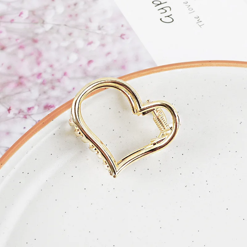 Small Minimalist Hair Claw Clips Metallic Gold Hollow Out Geometric Ponytail Holder Clamp Seashell Heart Bowknot Barretteses