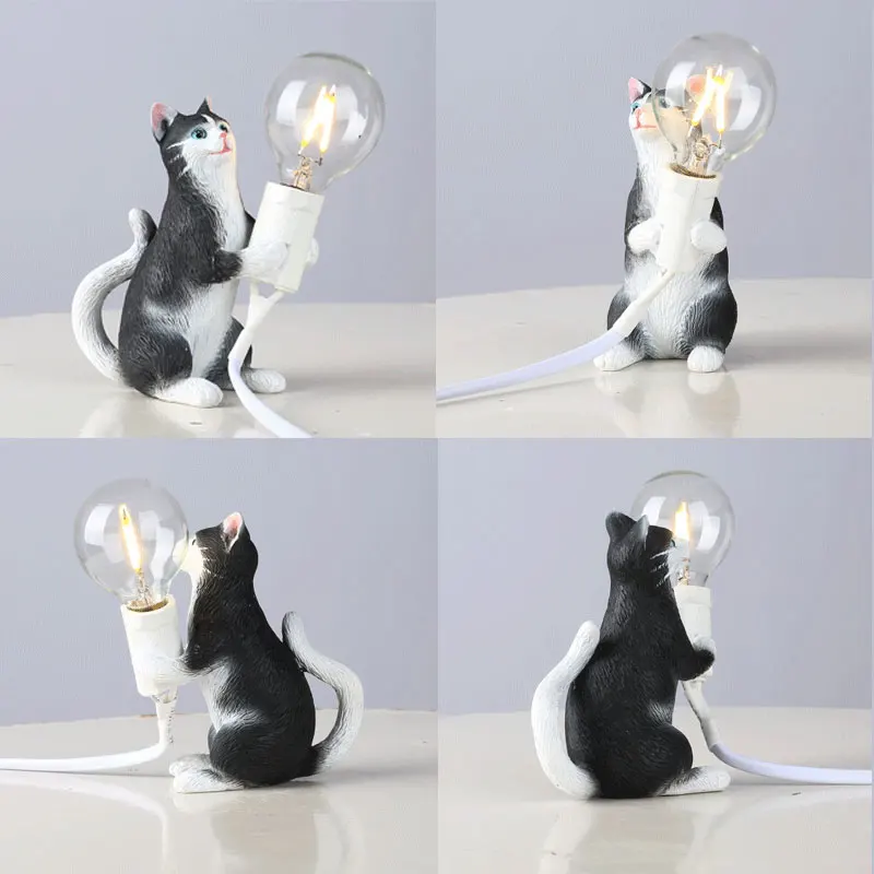 Cat Lamp Table Lamps for Bedroom Bedside Desk Lamp Resin Animal Stand Light Fixtutres Home Art Decor Living Room Night Lights