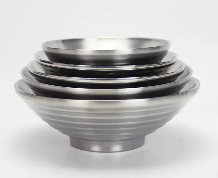 20pcs 304 Stainless Steel Bowl 20cm Large Double Layers Rice Noodle Soup Bowls Food Container For Family Restaurants SN2810