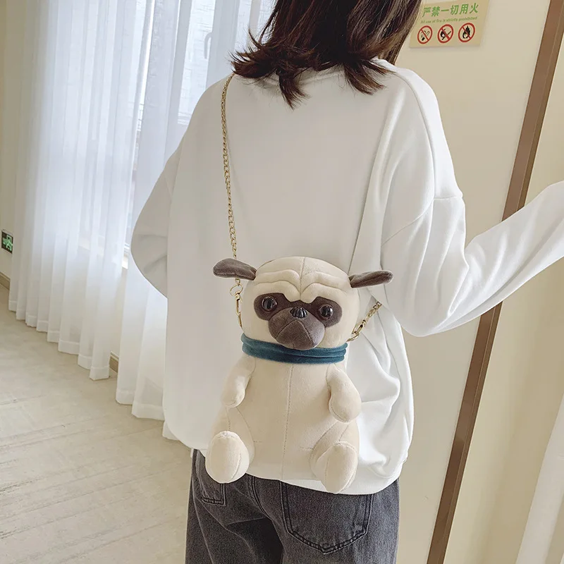 Plush Animals Backpacks Dog Doll Bag Ins Girl Shoulder Messenger Bag Chain Kids Stuffed Backpack Dog Plush Backpack