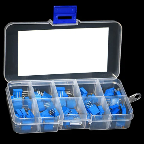 50Pcs 3296W Multiturn Trimmer Potentiometer Assorted Kit High Precision Variable Resistor With Box Kit