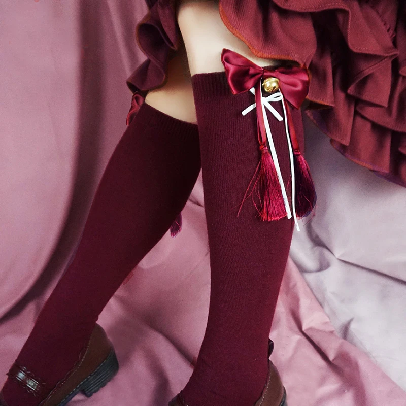 Japanese Lolita Kawaii Long Socks Girls Tight High New Year Cute Fashion Christmas Red Knitted Anime Cosplay Womens Stockings