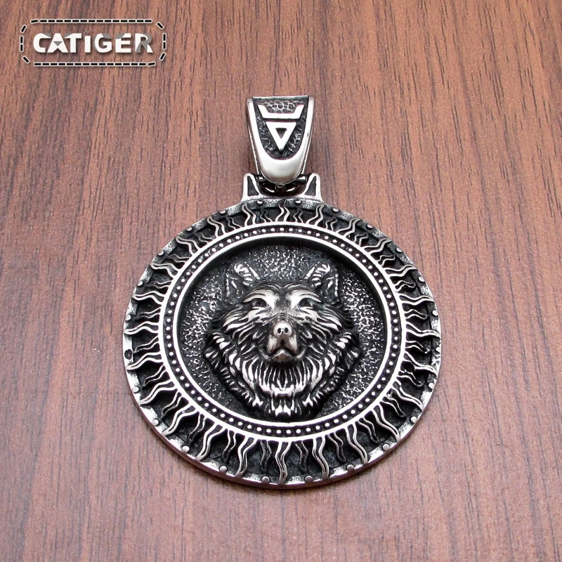 316L Acero inoxidable nórdico sol Veles cabeza de lobo colgante runa vikinga talismán eslavo amuleto escandinavo joyería
