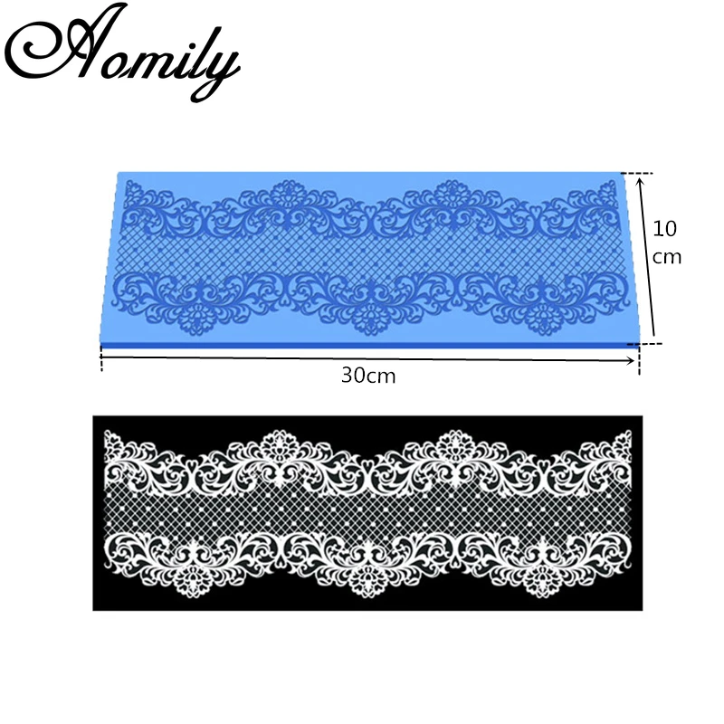 Aomily 30x10cm Wedding Cake Silicone Beautiful Flower Lace Fondant Mold Mousse Sugar craft Icing Mat Pad Pastry Cake Baking Tool