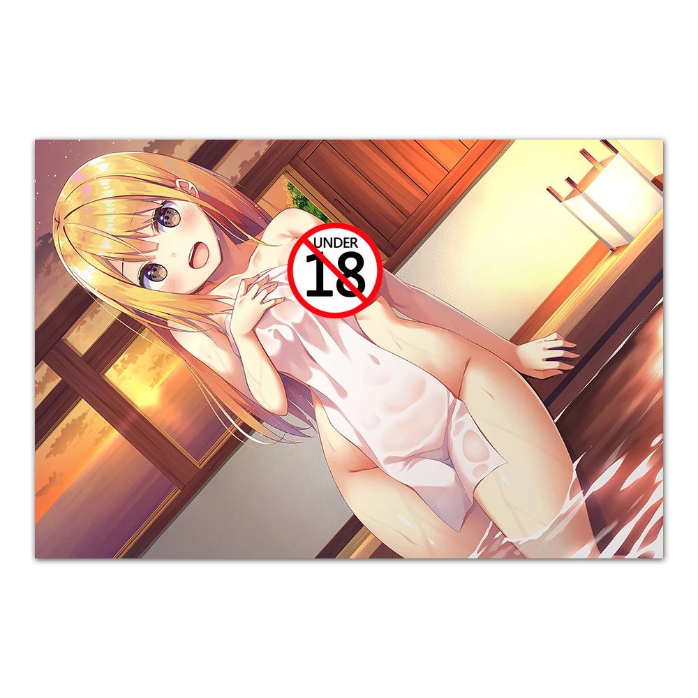 Anime Blonde Hot Spring Girl Decorative Posters and Prints Canvas Painting Wall Art Picture For Living Room Decor