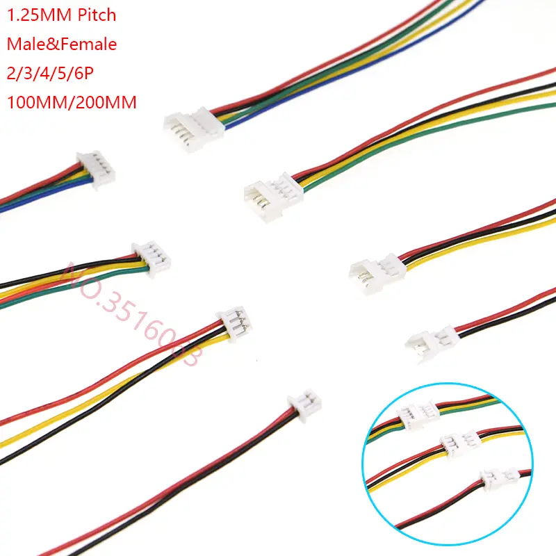 10Set 100mm Mini Micro Jst 1.25 2/3/4/5/6 Pin Male Female Plug ...