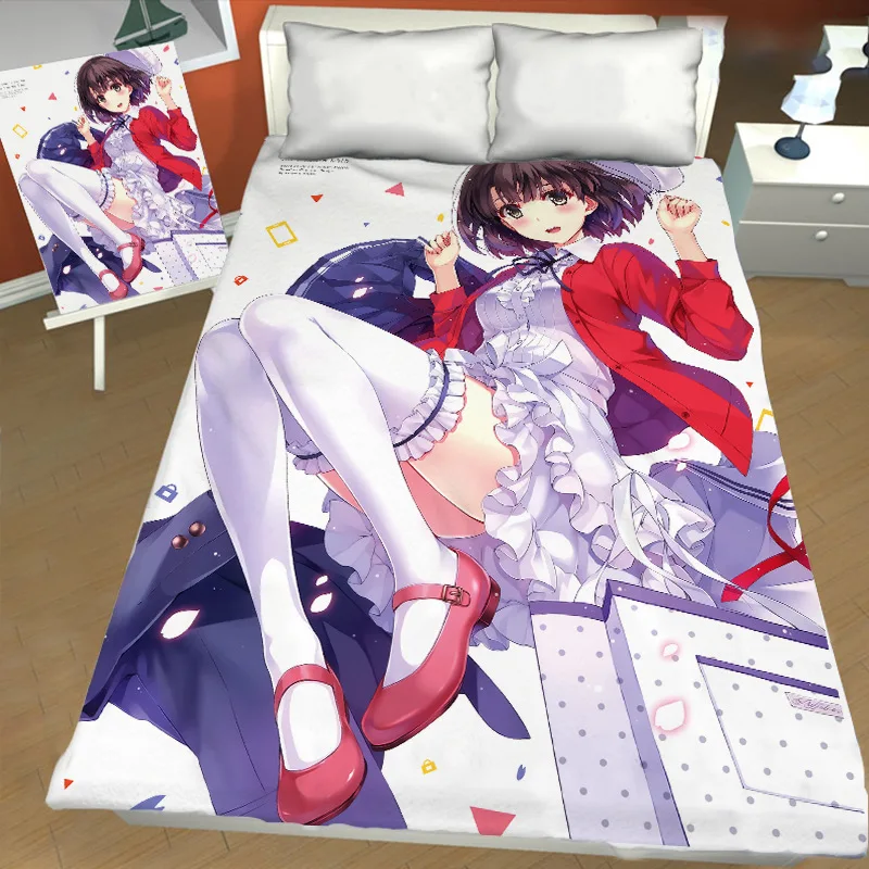 Bed Sheet Anime Megumi Kato Cartoon Flat Bed Sheet Set Sexy Girls for Kids Gifts Bedroom Decor Home Bedclothes Bed Linen Bedding