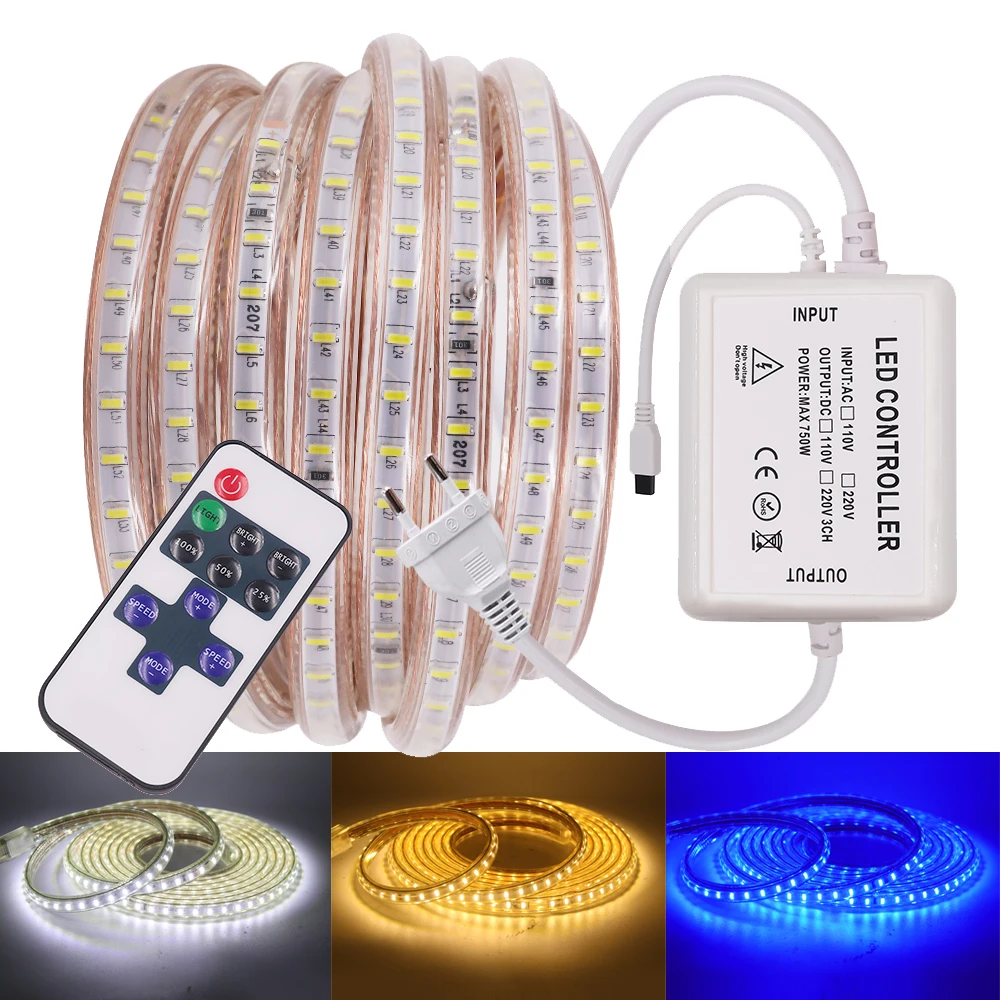 Dimmerable LED Strip 220V 240V Waterproof Cool White /Warm White /Blue 120LEDs/m SMD 3014 Flexible Ribbon Tape LED Light Lamp