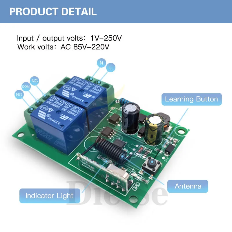 433 433mhzのユニバーサルrfリモートコントロールスイッチ 110v 220v 2CH rfリレー受信機と送信機のためのユニバーサルガレージとゲート制御