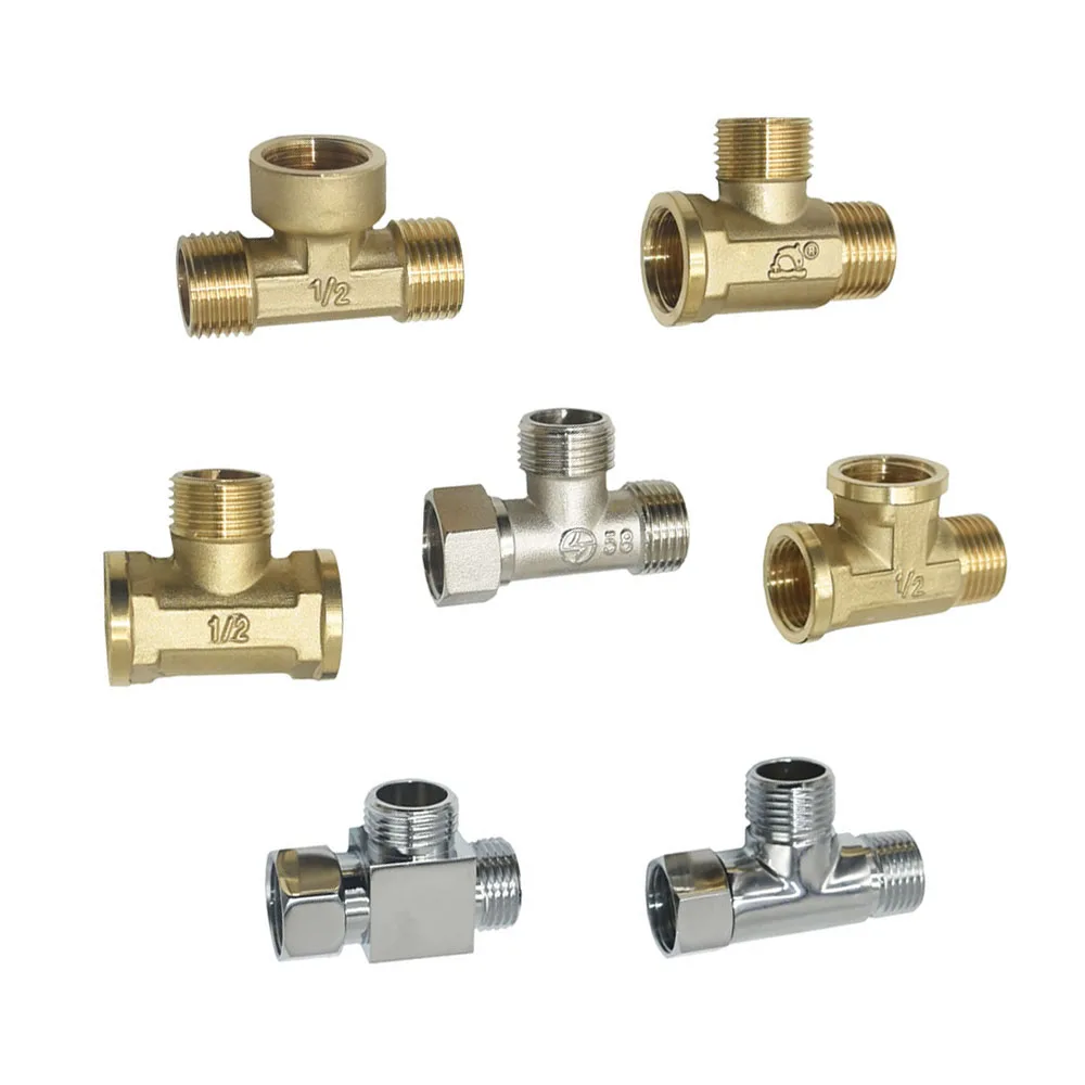 Mosiężne złącze trójnikowe 1/2 "męskie z gwintem żeńskim typu T hydraulika 3-drożny rozdzielacz wody łącznik rurowy Adapter 1 szt.