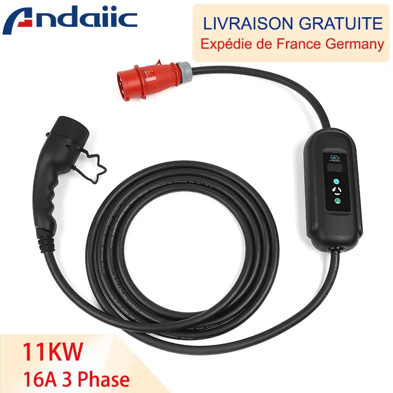 15 Meters 10M 5M EV Charger 3 Phase 11KW Type 2 16A Fast Charging Long Cable Current Adjustable CE For Electric Car