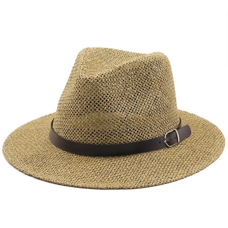 Simple jazz Panama Hat with Belt Summer Sun Hats for Women Man Sombrero Beach Straw Fedora Hat UV Protection Cap Chapeau