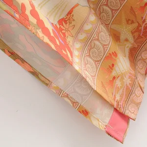 Bohemia-kimono uzun çiçek desenli çiçek, turuncu, prenses, çiçek ve vinç, etnik köken, kravat ve kemer, uzun hırka, kazak, tatilde gevşek İlk 10 satış-hırka-turuncu no. 4