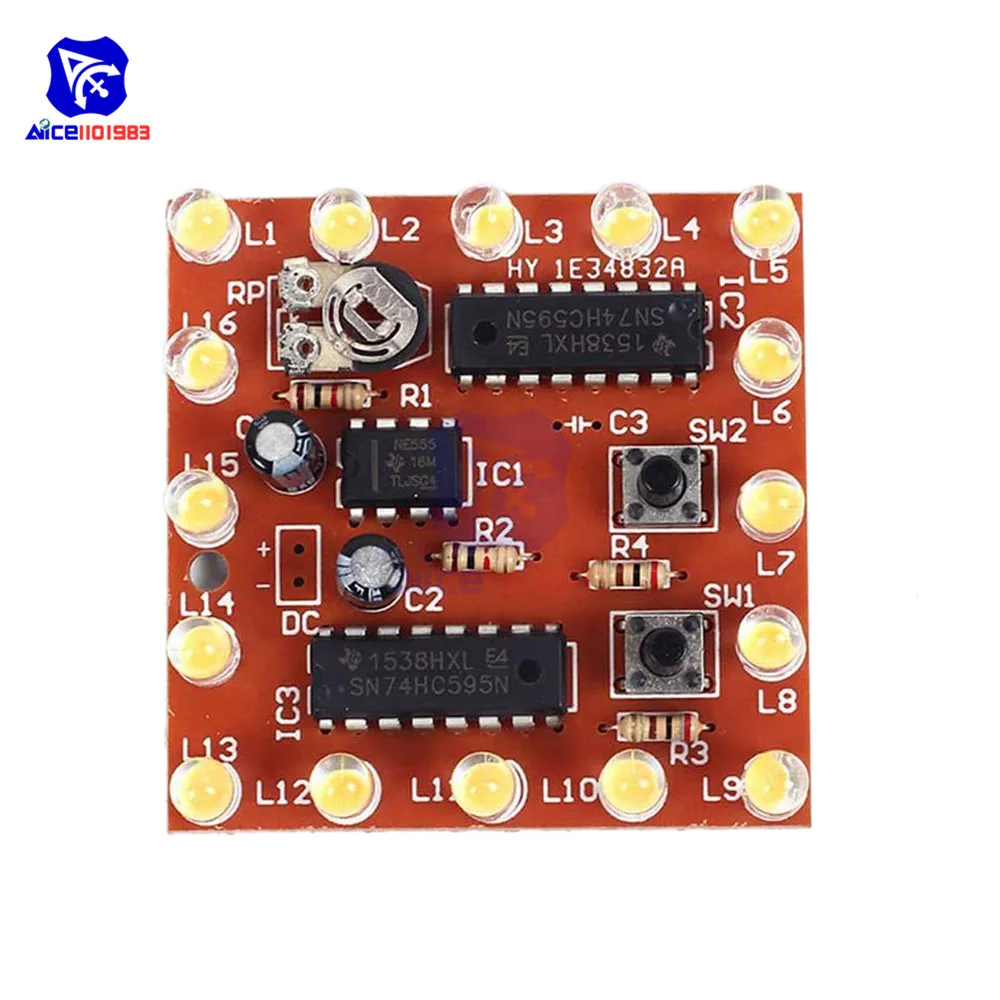 diymoe NE555 74HC595 16 Channel 16 Bit LEDs Water Flowing Light Module DIY Kit Welding Learning Kit for Arudino