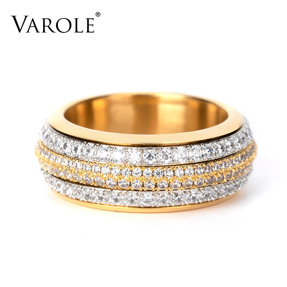 VAROLE Rotatable Multilayer Rings For Women Stainless Steel Gold Color Stack Finger Ring Fashion Jewelry Wholesale Anillos Mujer