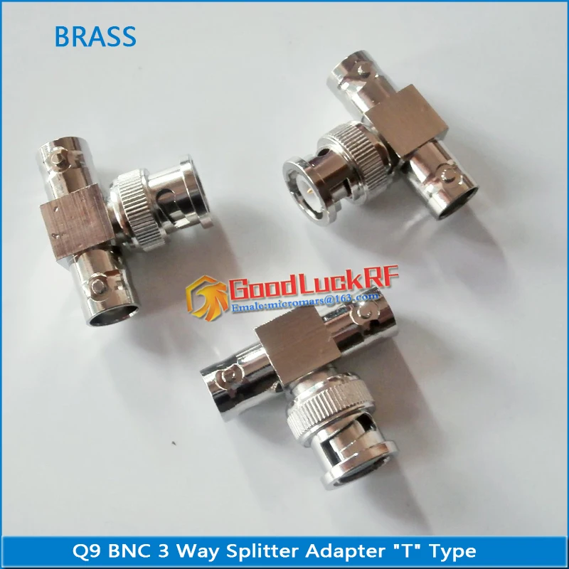 50 ohm Q9 BNC 3 Three Way Splitter Connector Socket Type T Q9 BNC Male To 2 Dual BNC Female Nickel Plated Coaxial RF Adapter