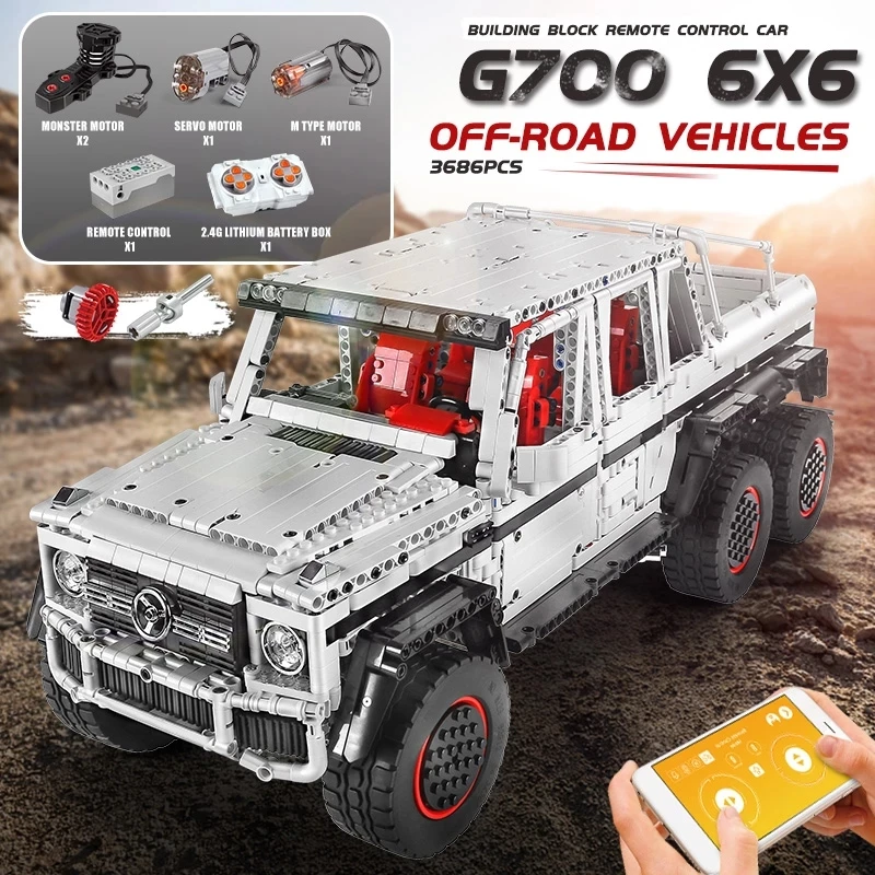 MOULD KING Building Blocks APP High-Tech Car The RC Motorized 6x6 1:10 Car Model Assembly electric Bricks Kid Toy Christmas Gift