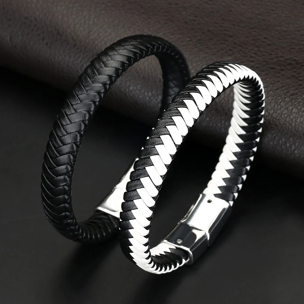 

2024 Trend Charm Jewelry Handmade Weave Leather Bracelet Men Vintage Bracelets Bangles Cuff Magnet Bracelet Pulsera Hombre