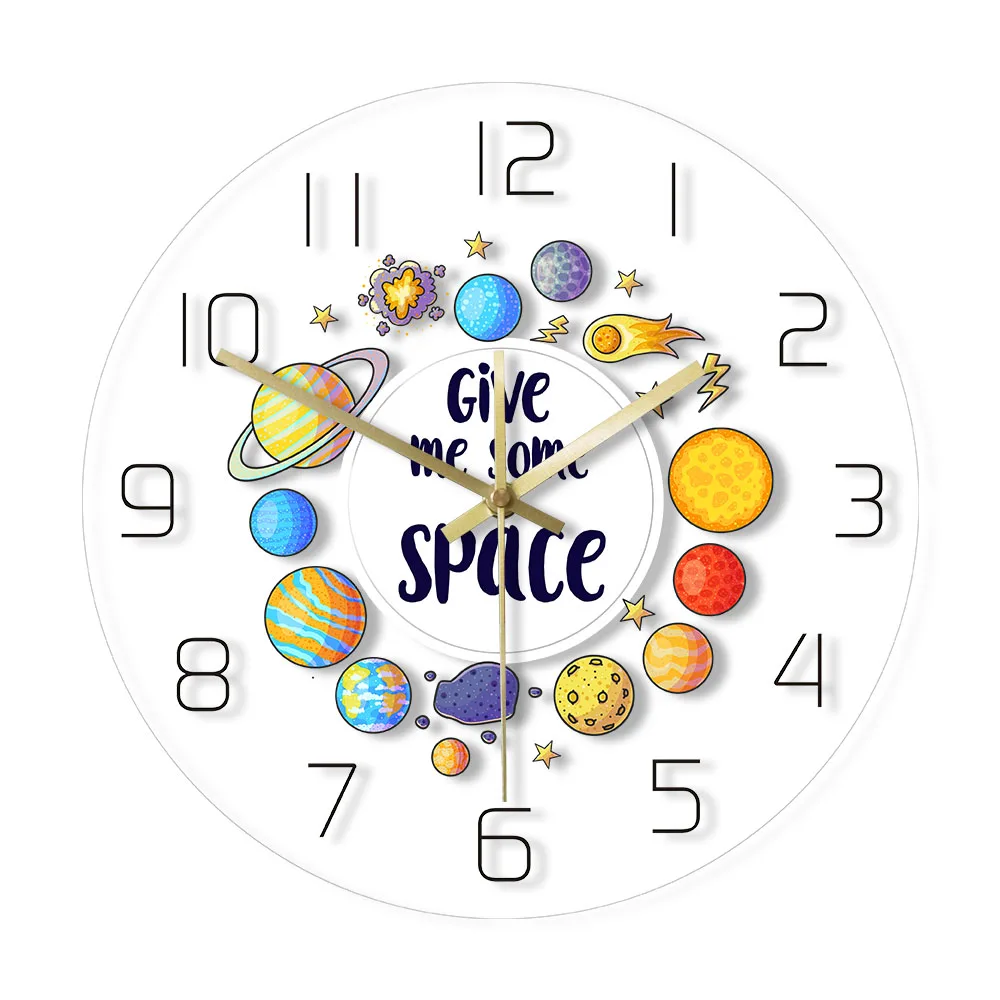 

Give Me Some Space Funny Astronomy Wall Clock Science Wall Art Outer Space Decor Kid Room Nursery Silent Non ticking Wall Clock