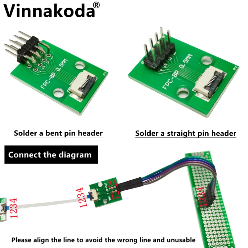 Imagem -05 - Placa 0.5 Mm8p do Adaptador de Peças Ffc Fpc a 2.54 mm Soldou 0.5 Mm9p Conector da Aleta-parte Superior Soldado em Linha Reta e Dobrou os Cabeçalhos do Pino a