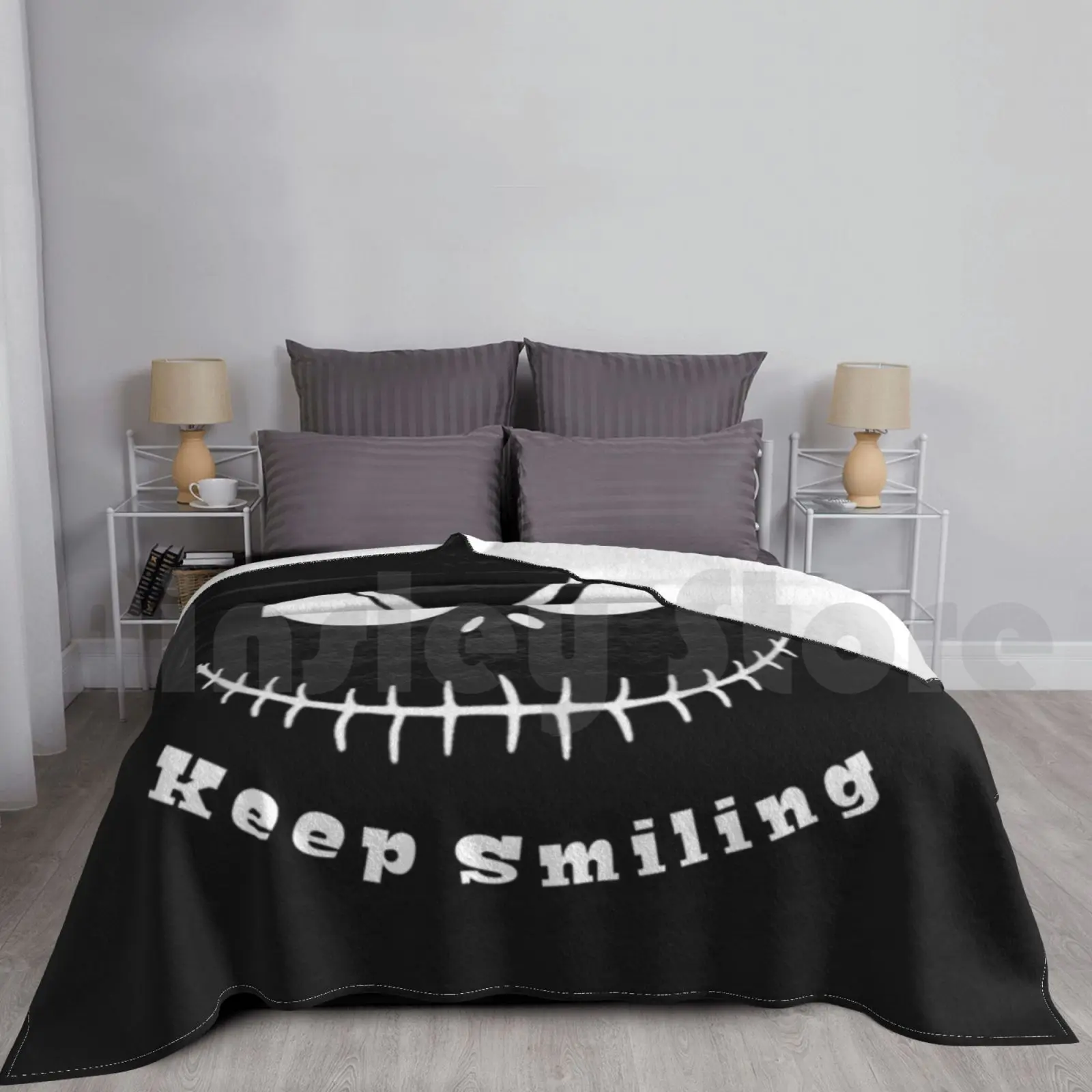 

Одеяло модное на заказ Jack Smile Хэллоуин Jack Smile Scaring Makes Me Smile Smile Зубы Череп Черный Белый Кость