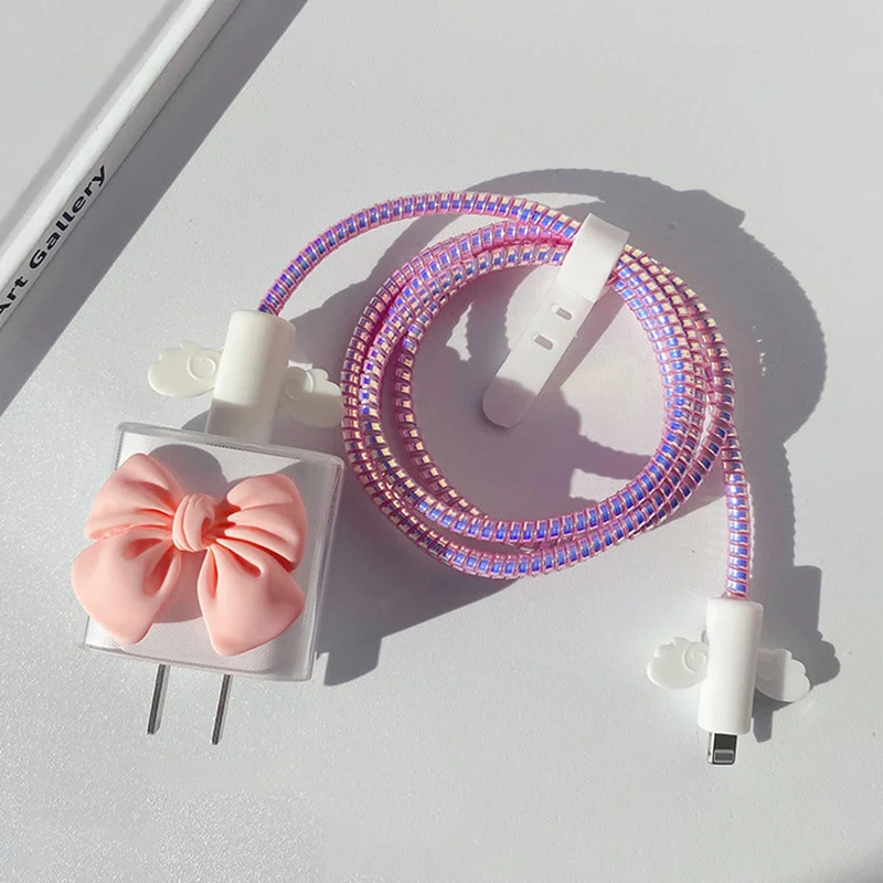Set Pelindung Kabel Pengisi Daya Ponsel TPU untuk Iphone 11 12 13 Kabel Data Pelindung Penggulung Kabel USB untuk Penutup Pengisi Daya Apple 18W 20W