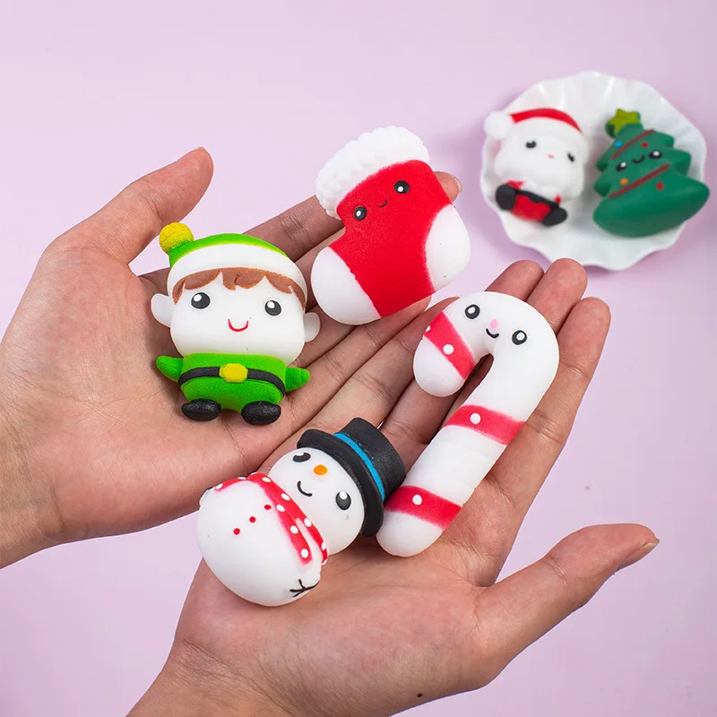 6 Designs Funny Christmas Snowman Squeeze Fidget Toy Soft Squishy Stress Relief Cute Novelty Vent Toys Child Adults Gifts