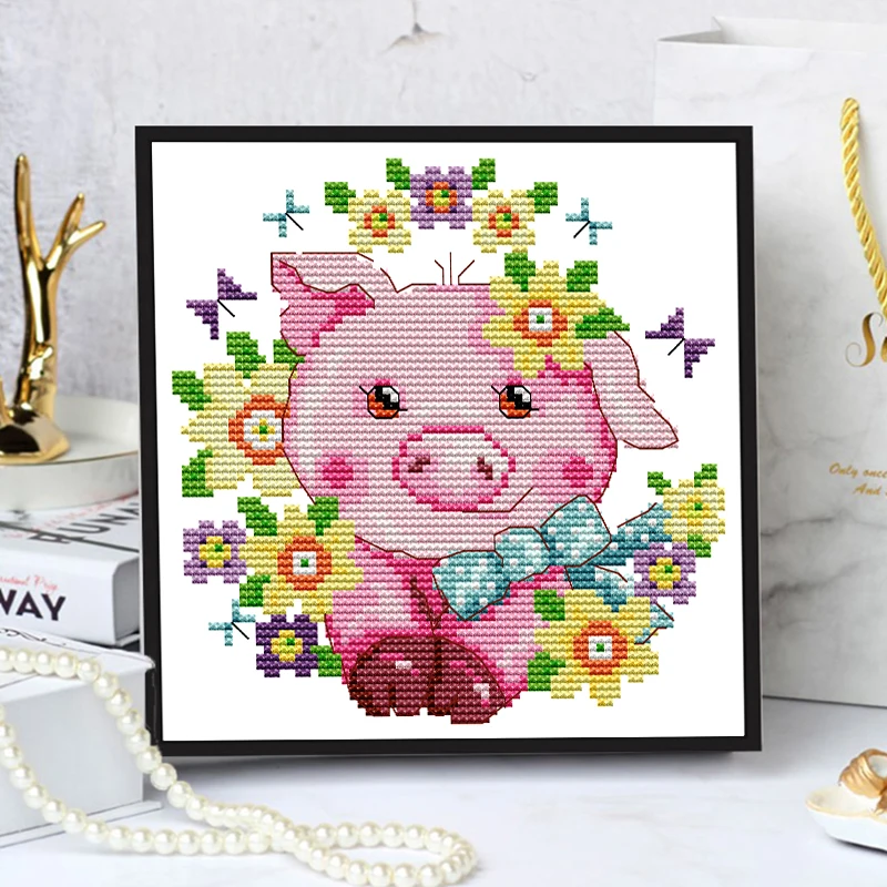 Lovely pig and flowers home decor paintings counted printed on canvas DIY 14CT 11CT Cross Stitch Needlework Sets Embroidery kits