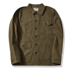 Autumn New Brand Moleskin Heavy Retro French Tooling Jacket Men's Solid Lapel Multi-pocket Safari Jacket Casual Streetwear Coat